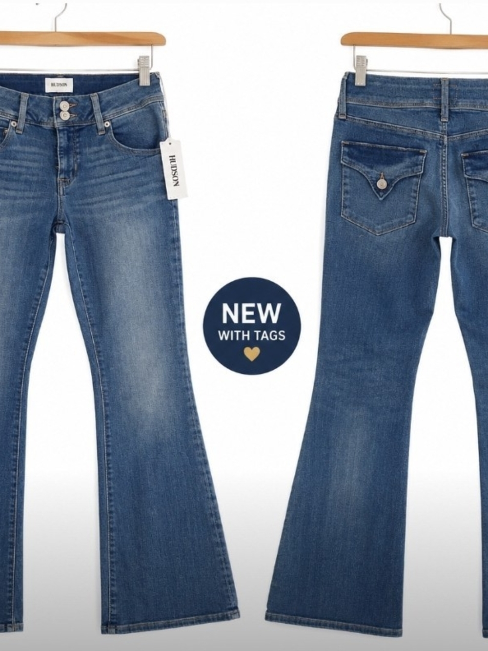 Hudson Jeans Medium Blue Flare Wide-Leg Denim